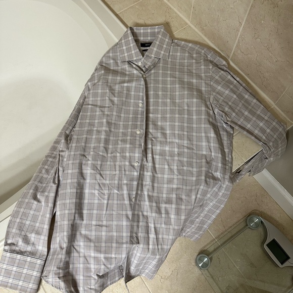 Boss formal button down. Plaid/ stripe print. Gently used - Picture 2 of 4